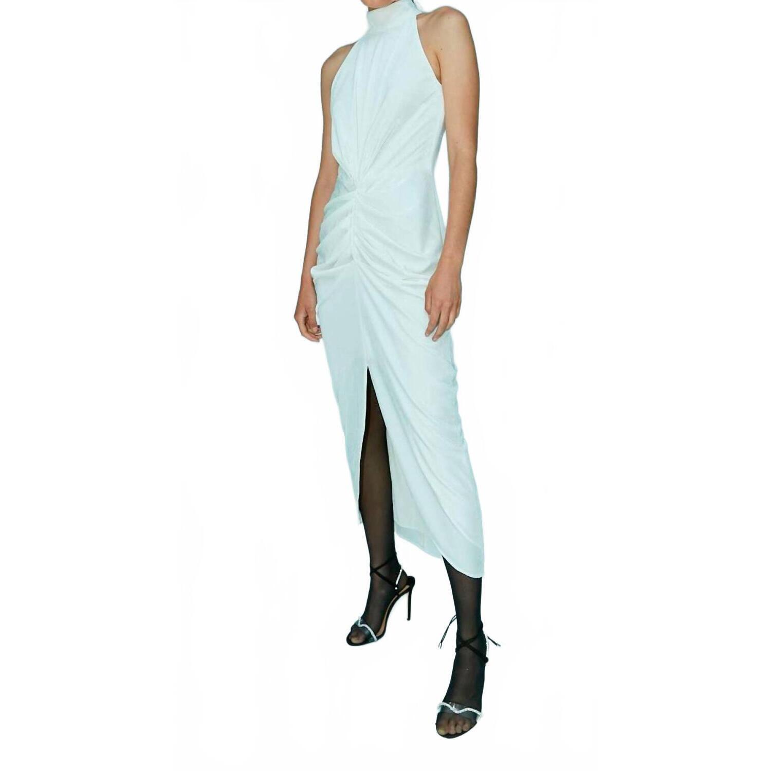 New Aiifos Eloise Halter Midi Dress In Ivory Velvet — image 2 of 3